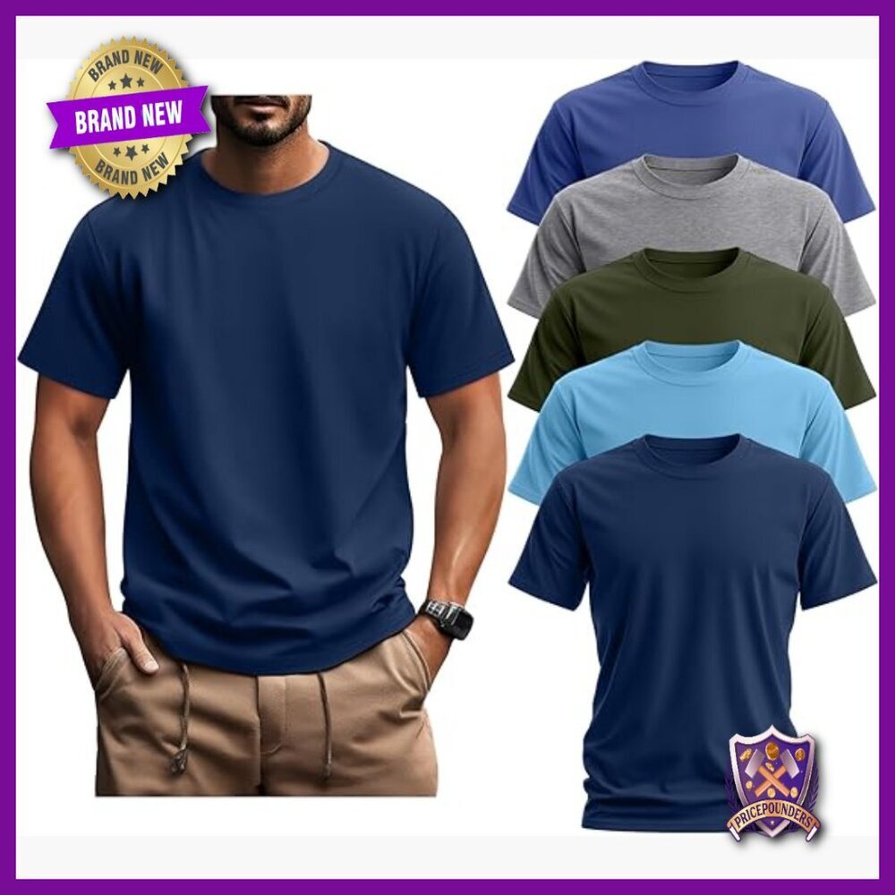 5-Pack Men's Big & Tall Cotton Tees, Oversized Crew Neck Summer Shirts